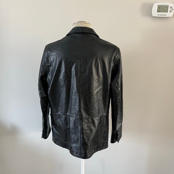 Vtg Y2K 2000s Black Leather Blazer Car Coat Wmns XL Grunge Casual - Picture 10 of 13